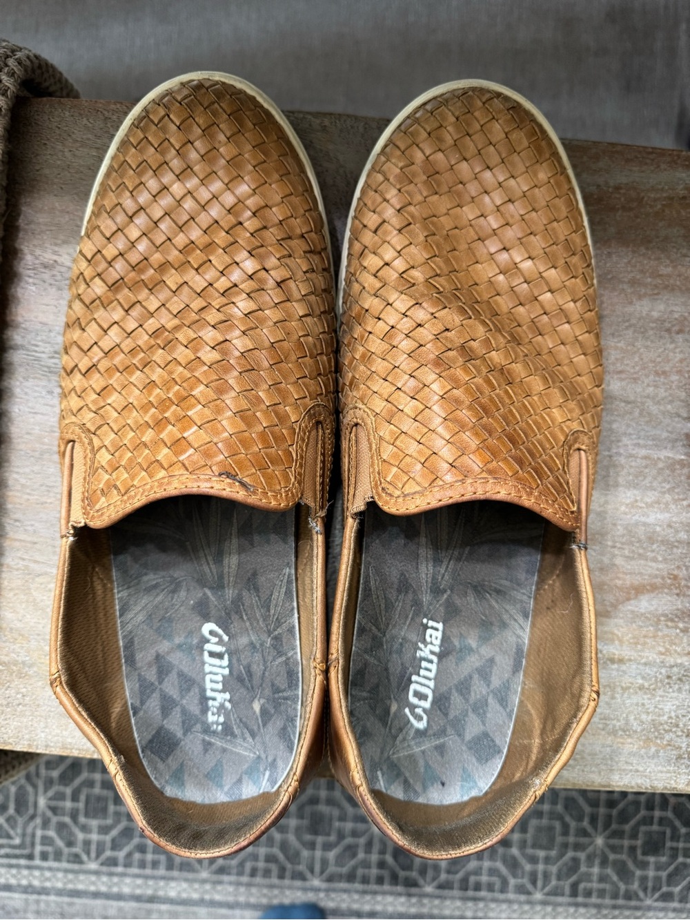 OluKai Men's Woven Slip-On Loafers — Tan Brown
